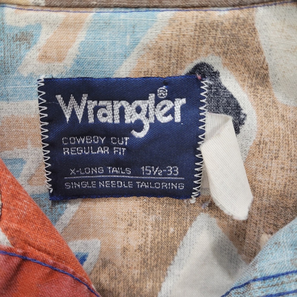 Vintage Wrangler Cowboy Cut Western 15.5 33 Southwestern Geometric XLong Tail - Picture 3 of 7